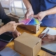 Team picking out colors for their product's package design